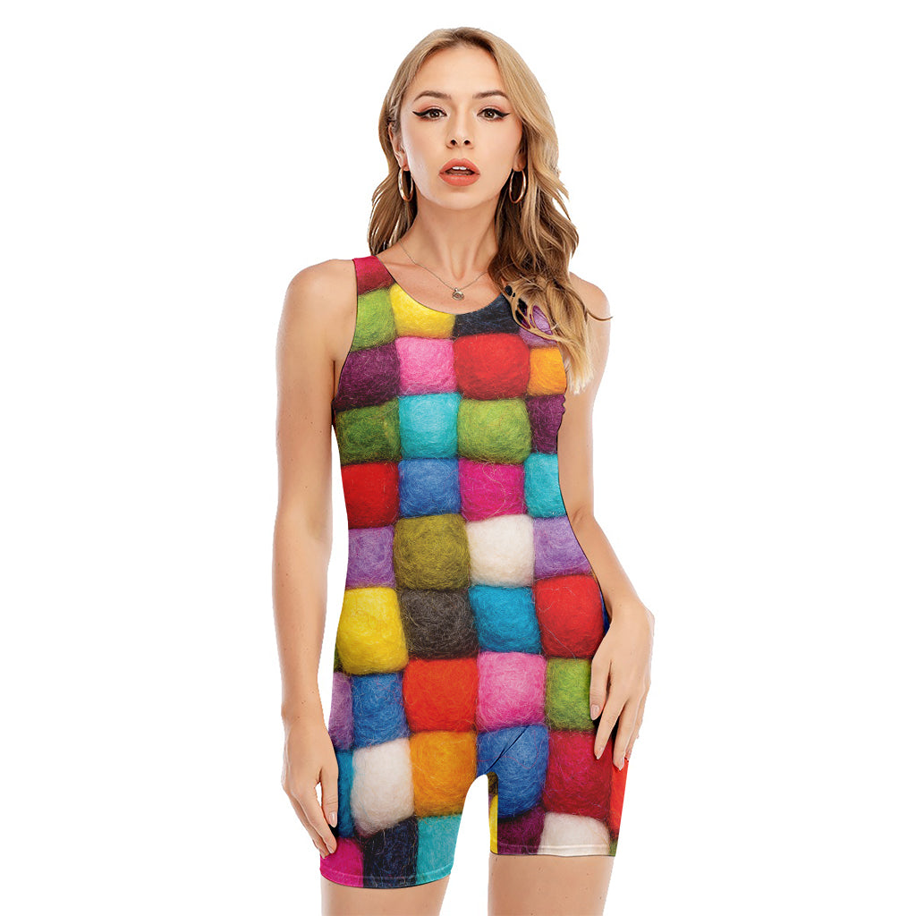 Colorful Yarn Balls Print Sleeveless One Piece Swimsuit