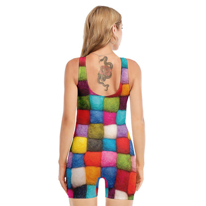 Colorful Yarn Balls Print Sleeveless One Piece Swimsuit