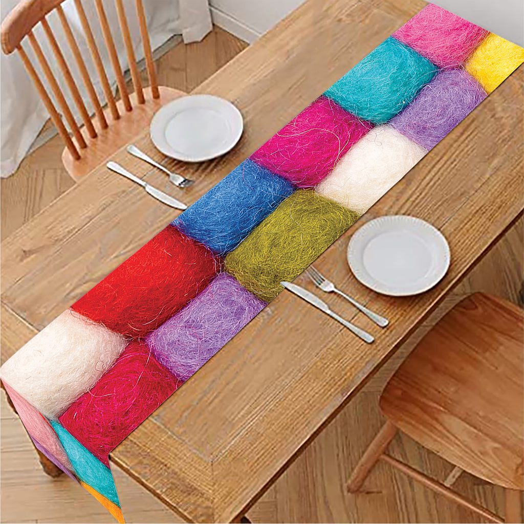 Colorful Yarn Balls Print Table Runner