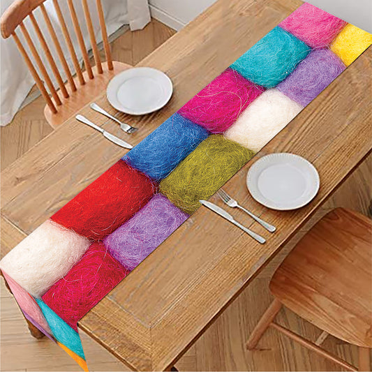 Colorful Yarn Balls Print Table Runner