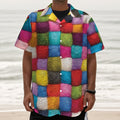 Colorful Yarn Balls Print Textured Short Sleeve Shirt