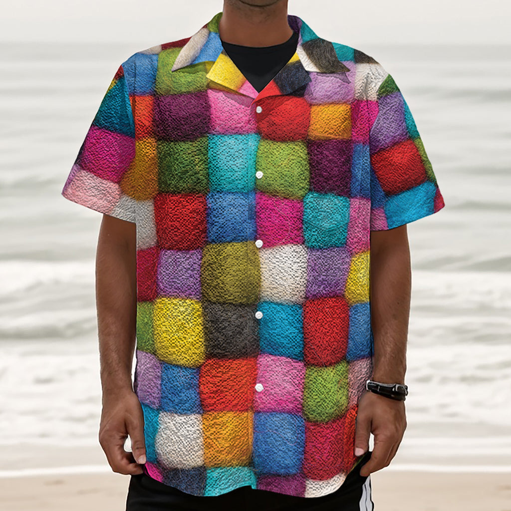 Colorful Yarn Balls Print Textured Short Sleeve Shirt
