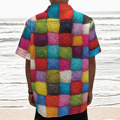 Colorful Yarn Balls Print Textured Short Sleeve Shirt