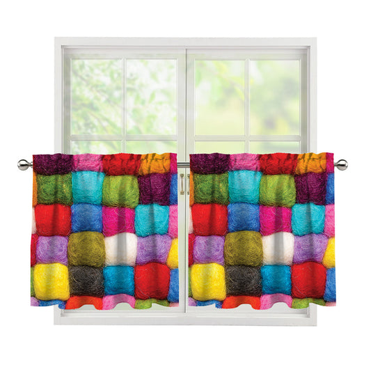 Colorful Yarn Balls Print Tier Curtains