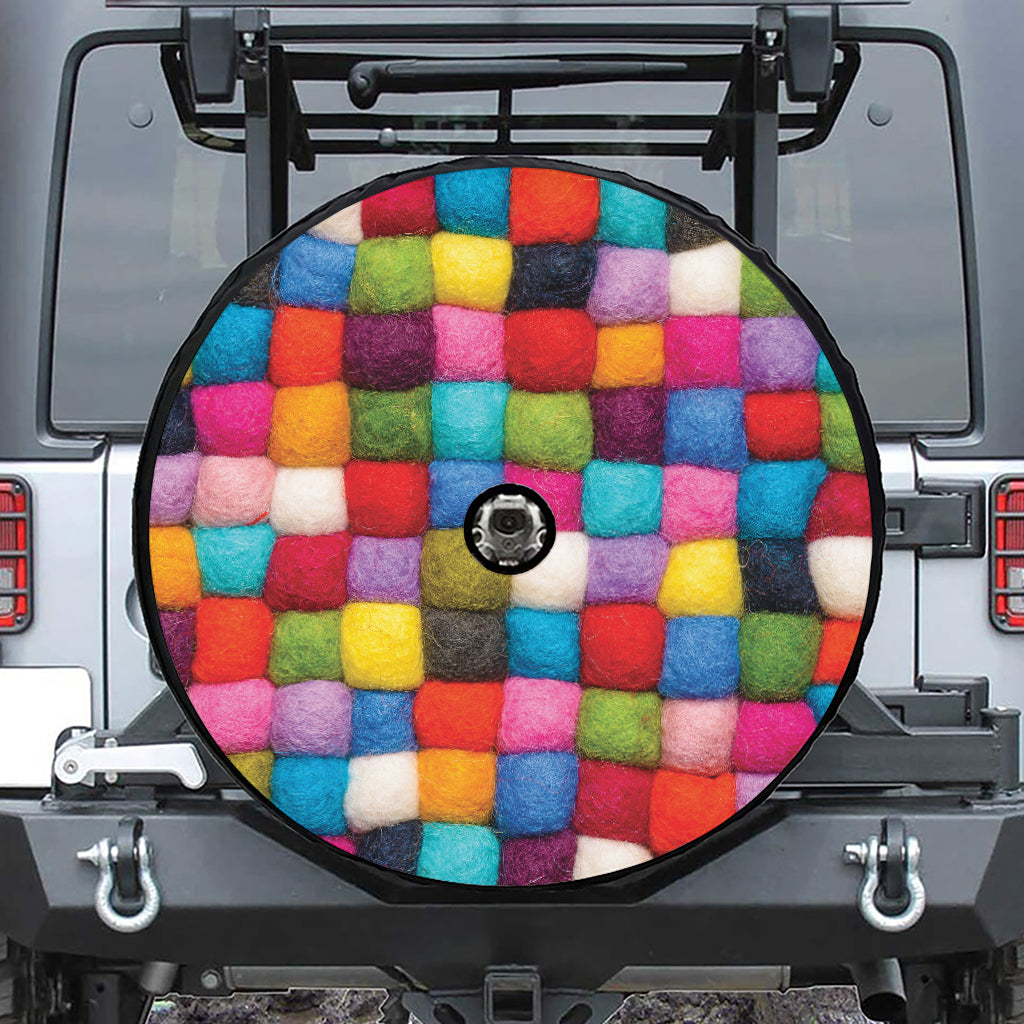 Colorful Yarn Balls Print Tire Cover With Camera Hole