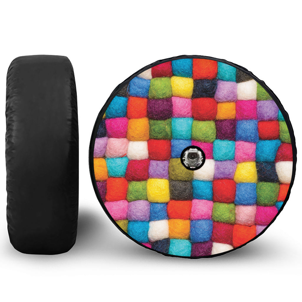 Colorful Yarn Balls Print Tire Cover With Camera Hole
