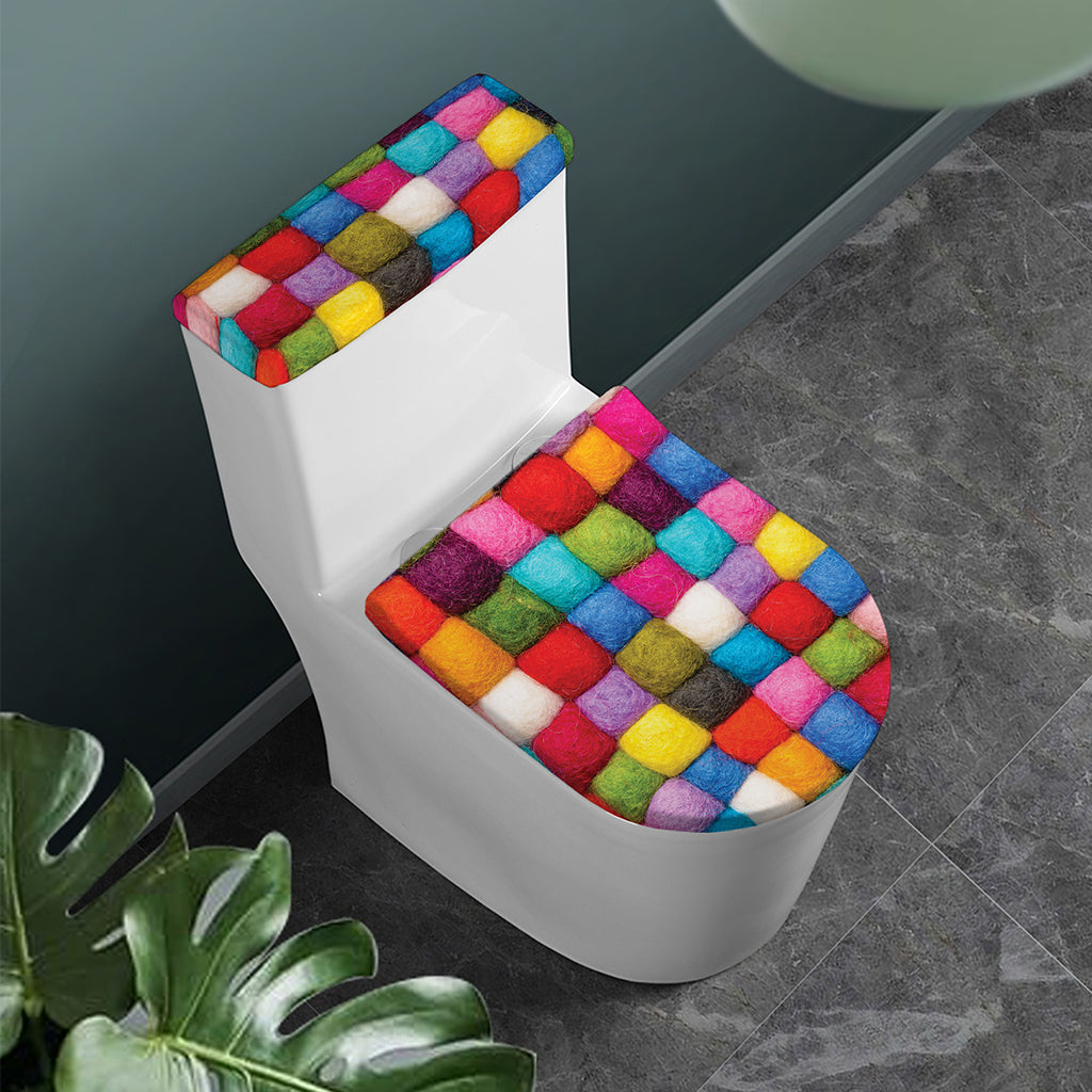 Colorful Yarn Balls Print Toilet Lid And Tank Cover Set