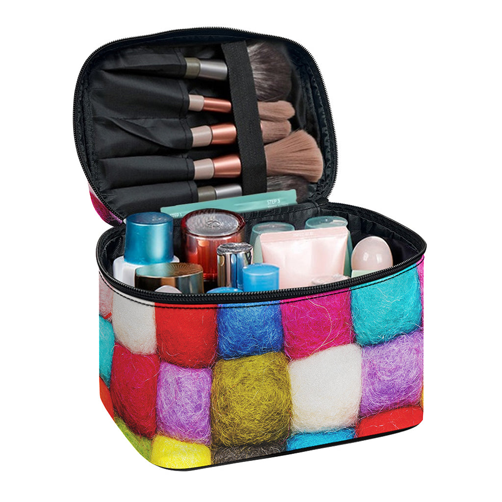 Colorful Yarn Balls Print Travel Makeup Bag