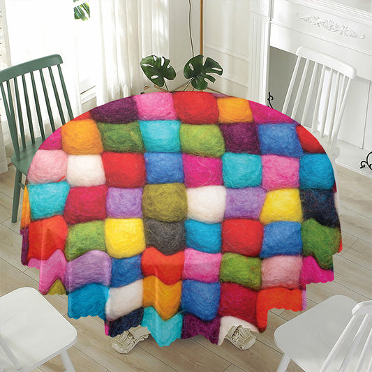 Colorful Yarn Balls Print Waterproof Round Tablecloth