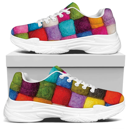 Colorful Yarn Balls Print White Chunky Shoes