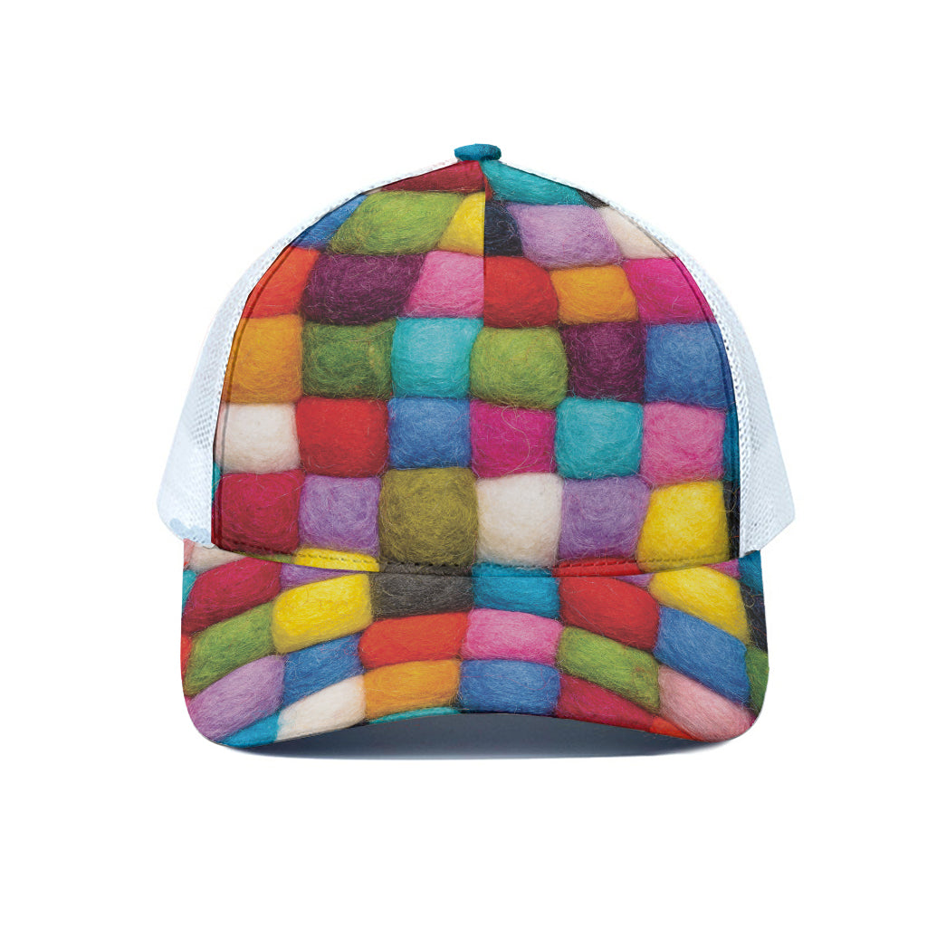 Colorful Yarn Balls Print White Mesh Trucker Cap