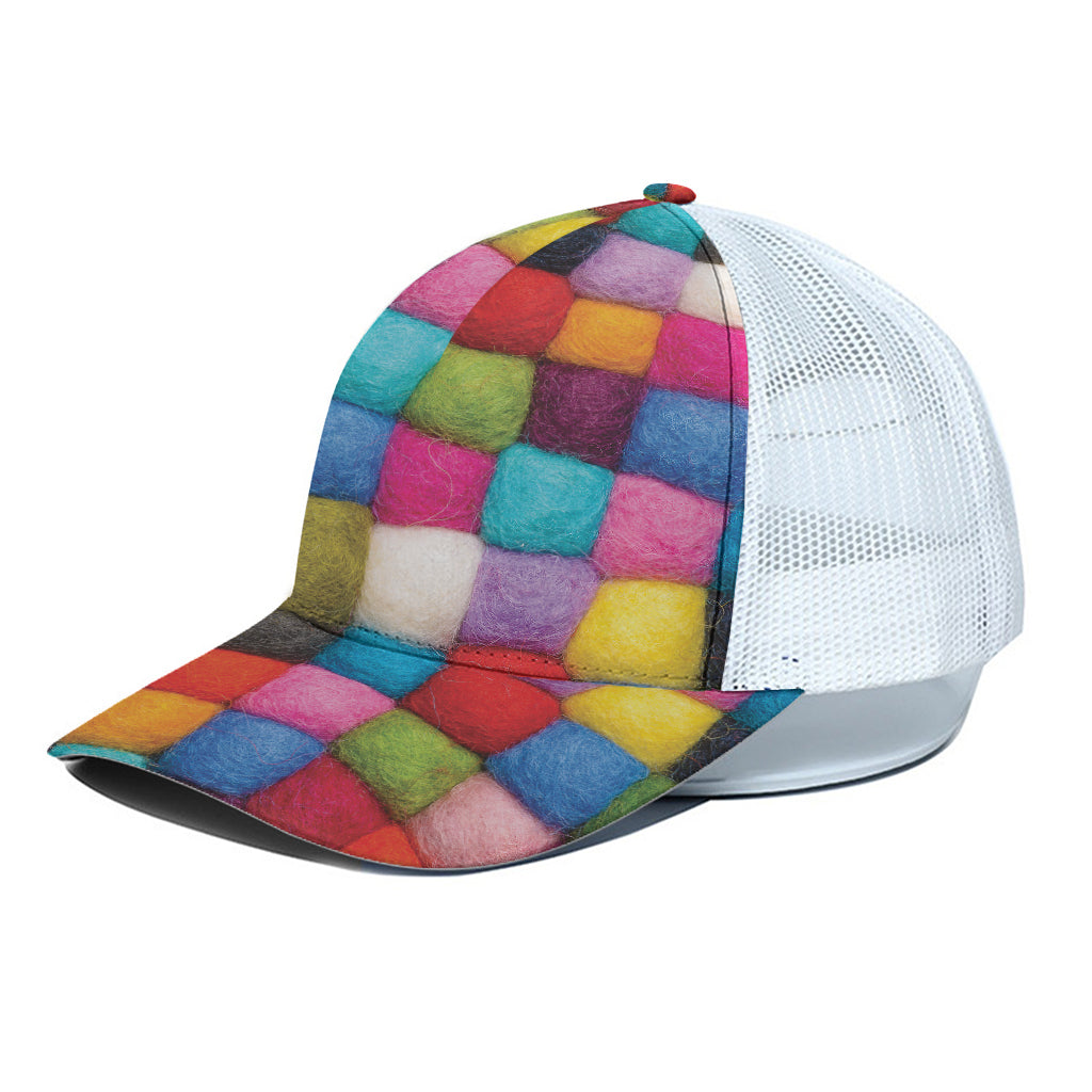 Colorful Yarn Balls Print White Mesh Trucker Cap