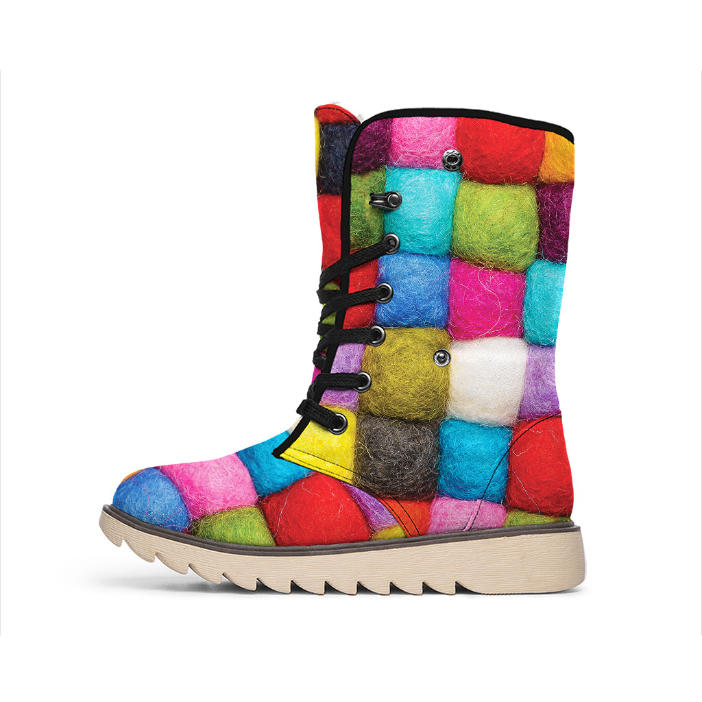 Colorful Yarn Balls Print Winter Boots