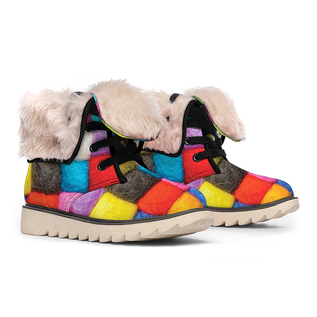 Colorful Yarn Balls Print Winter Boots