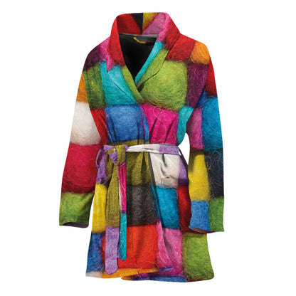 Colorful Yarn Balls Print Women's Bathrobe