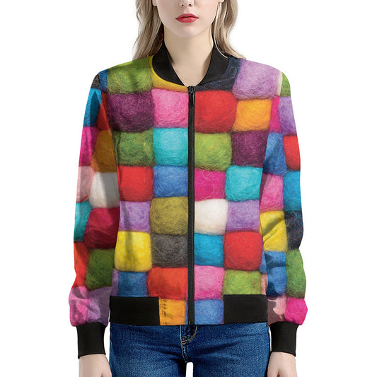 Colorful Yarn Balls Print Women's Bomber Jacket