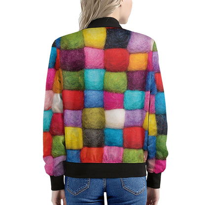Colorful Yarn Balls Print Women's Bomber Jacket