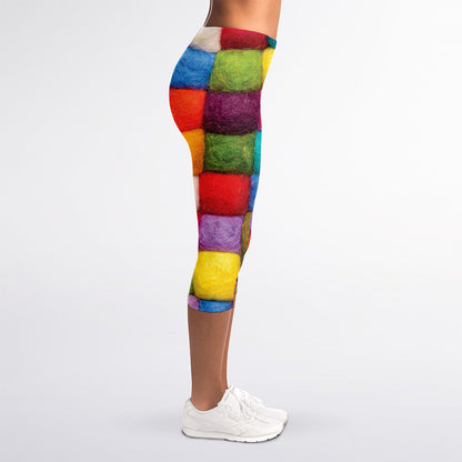 Colorful Yarn Balls Print Women's Capri Leggings