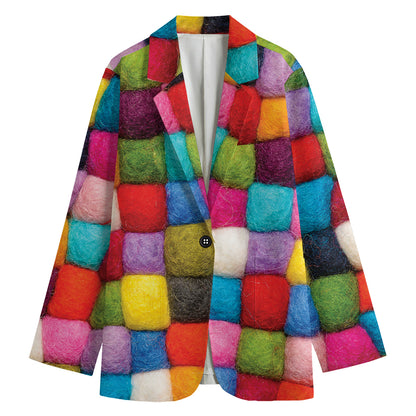 Colorful Yarn Balls Print Women's Cotton Blazer