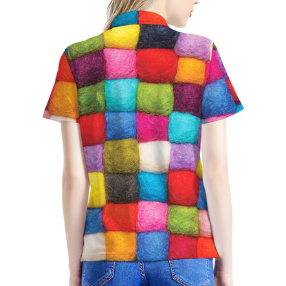 Colorful Yarn Balls Print Women's Polo Shirt