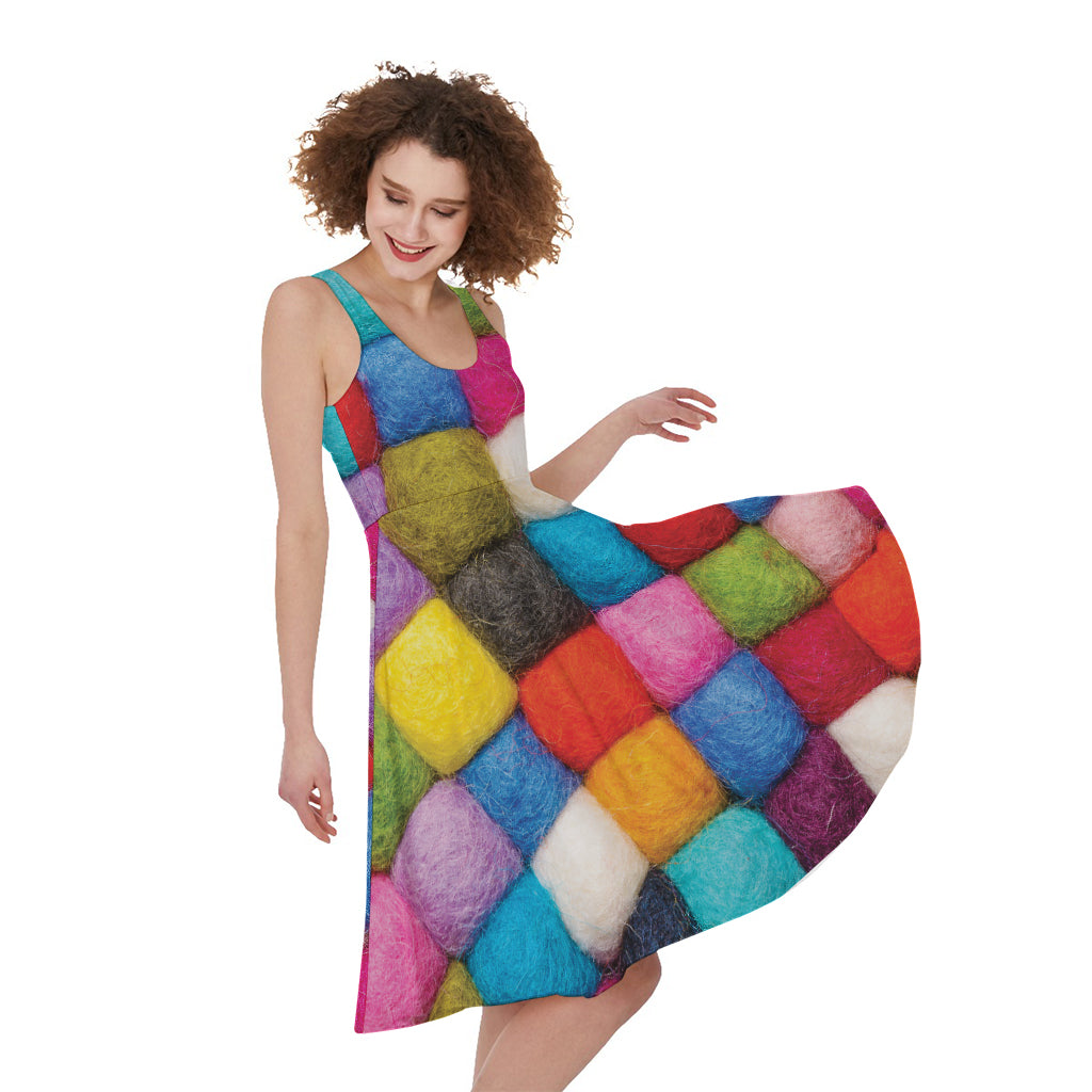 Colorful Yarn Balls Print Women's Sleeveless Dress