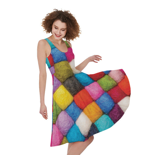 Colorful Yarn Balls Print Women's Sleeveless Dress