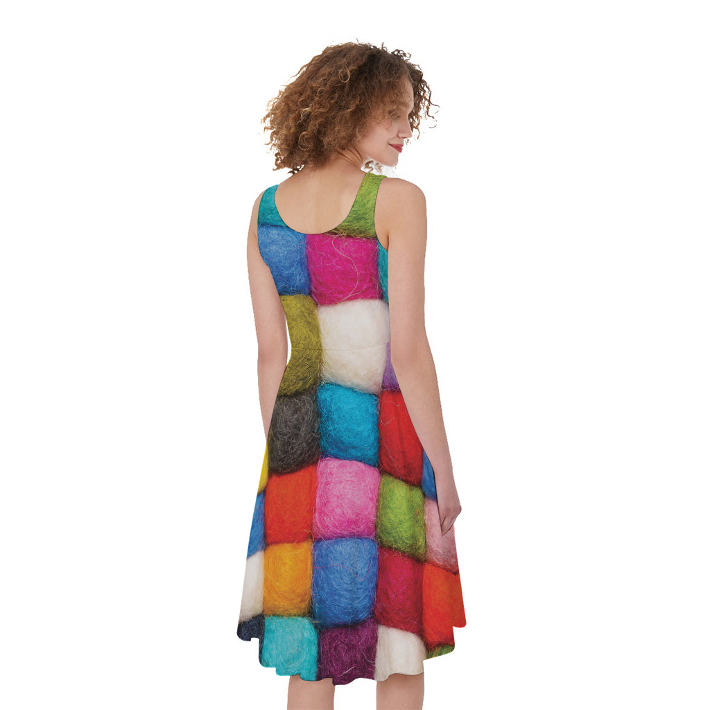 Colorful Yarn Balls Print Women's Sleeveless Dress