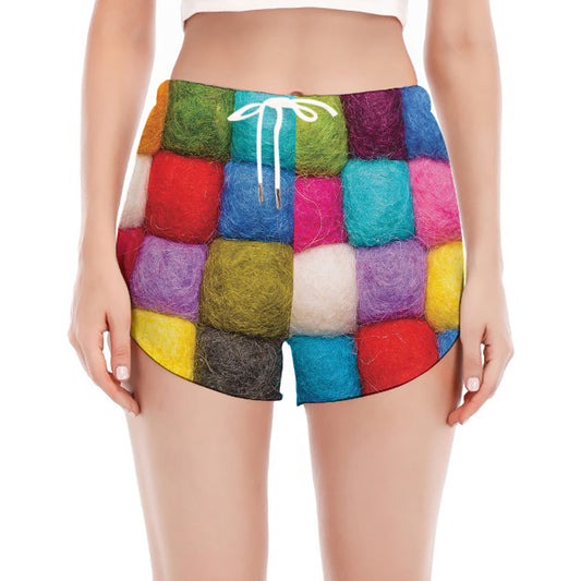 Colorful Yarn Balls Print Women's Split Running Shorts