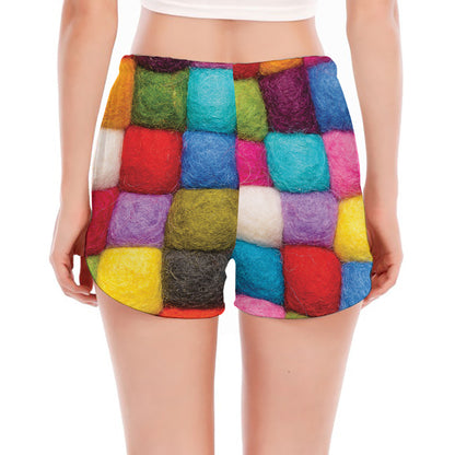 Colorful Yarn Balls Print Women's Split Running Shorts