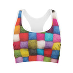 Colorful Yarn Balls Print Women's Sports Bra