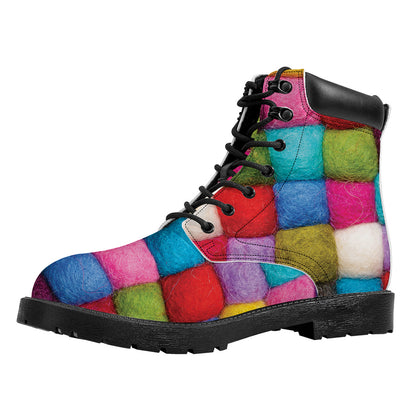 Colorful Yarn Balls Print Work Boots