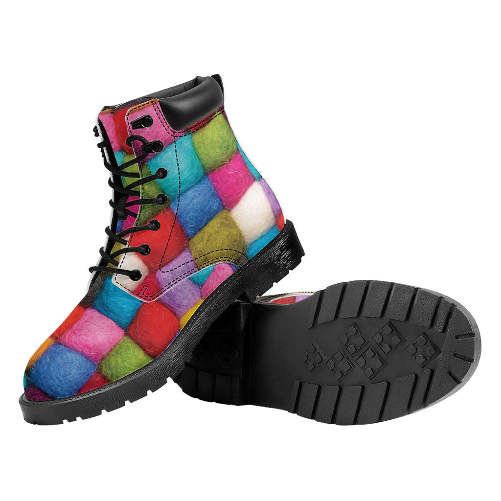 Colorful Yarn Balls Print Work Boots