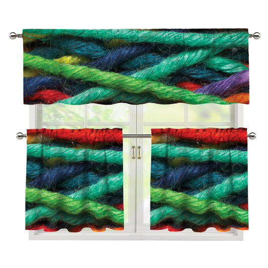 Colorful Yarn Print 3 Piece Kitchen Curtains