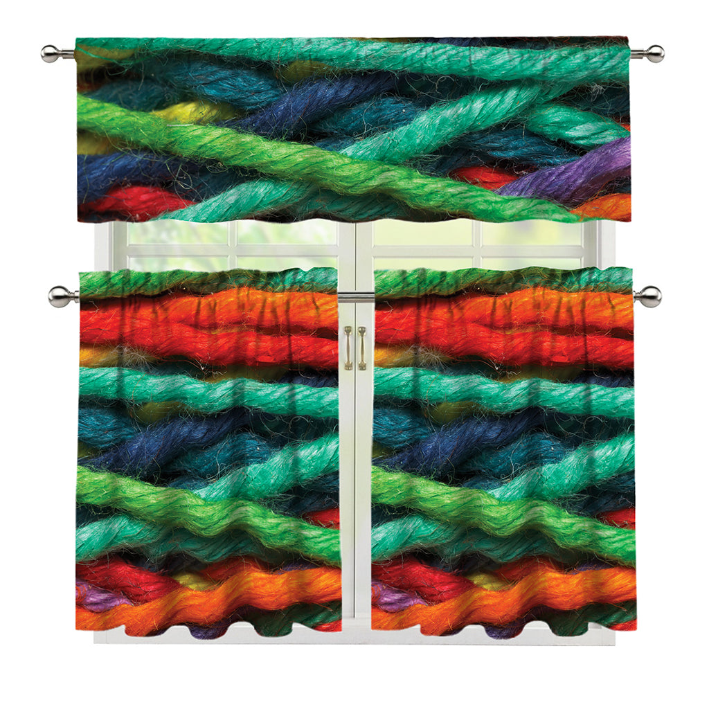 Colorful Yarn Print 3 Piece Kitchen Curtains