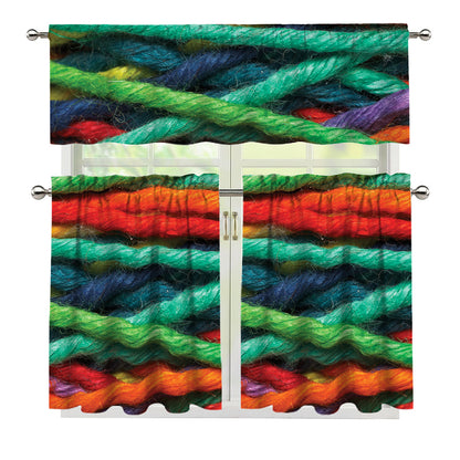 Colorful Yarn Print 3 Piece Kitchen Curtains