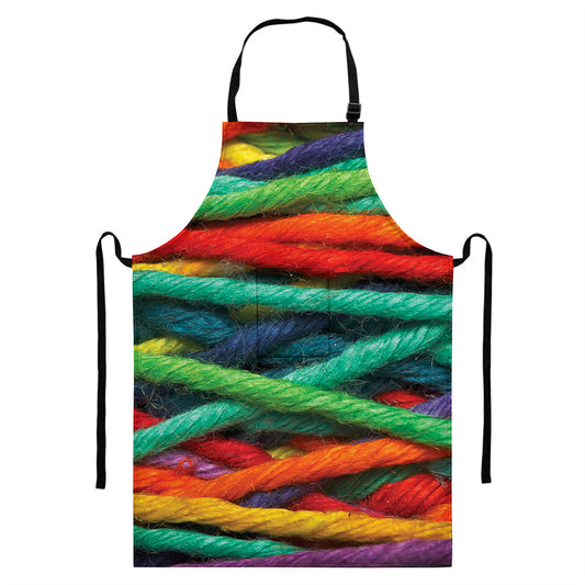 Colorful Yarn Print Bib Apron With Pocket