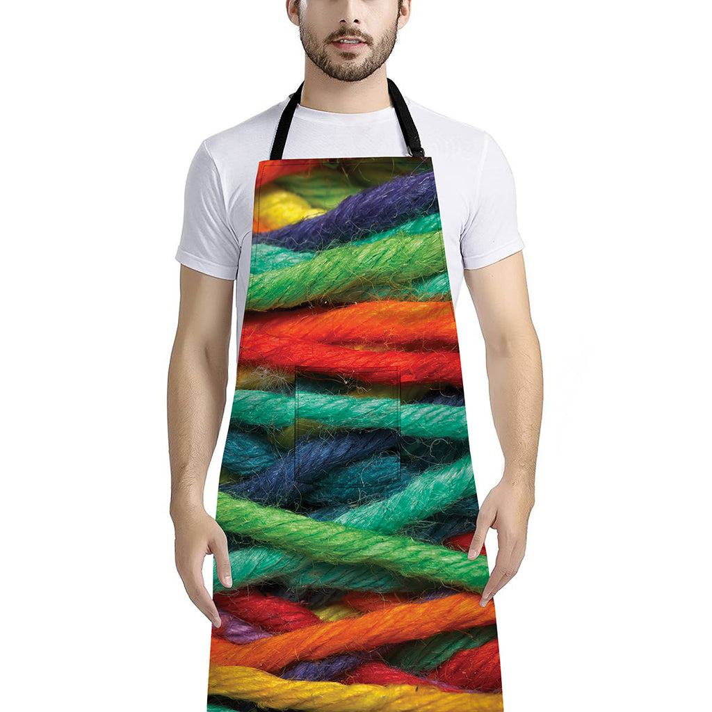 Colorful Yarn Print Bib Apron With Pocket