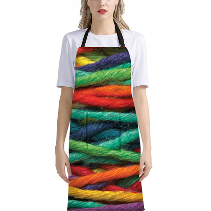 Colorful Yarn Print Bib Apron With Pocket