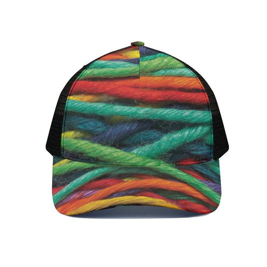 Colorful Yarn Print Black Mesh Trucker Cap
