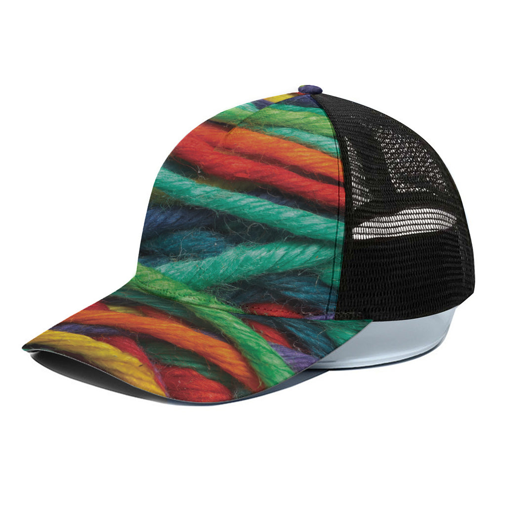 Colorful Yarn Print Black Mesh Trucker Cap