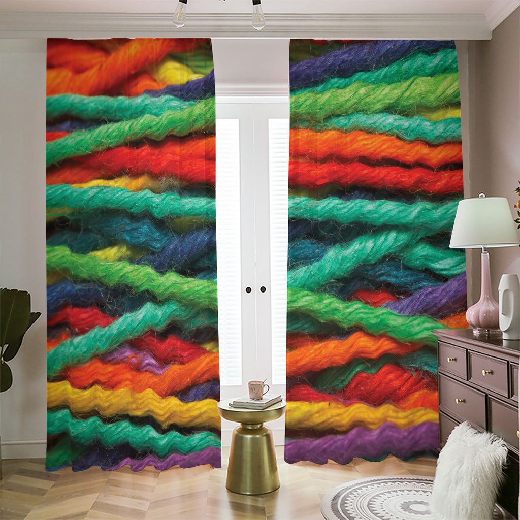 Colorful Yarn Print Blackout Pencil Pleat Curtains