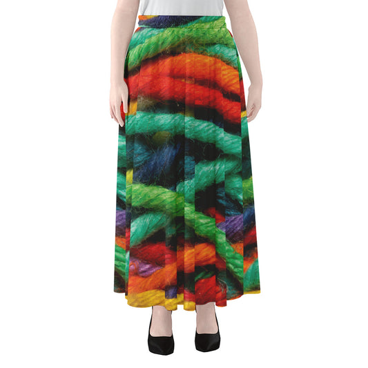 Colorful Yarn Print Chiffon Maxi Skirt