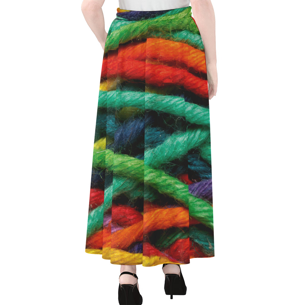 Colorful Yarn Print Chiffon Maxi Skirt