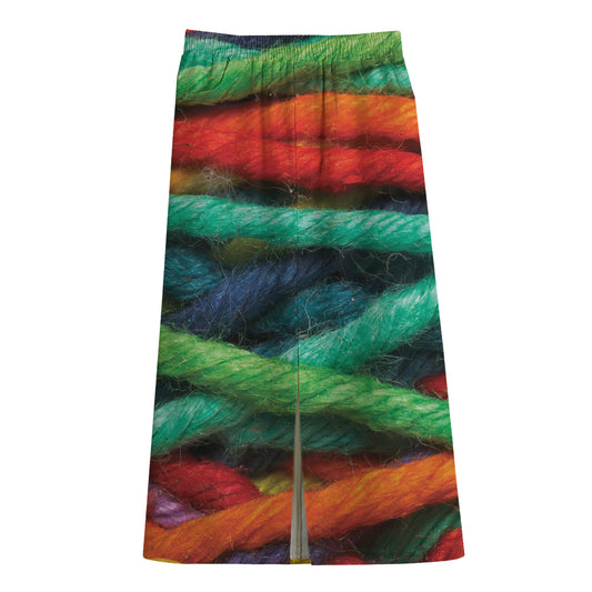 Colorful Yarn Print Cotton Front Slit Maxi Skirt