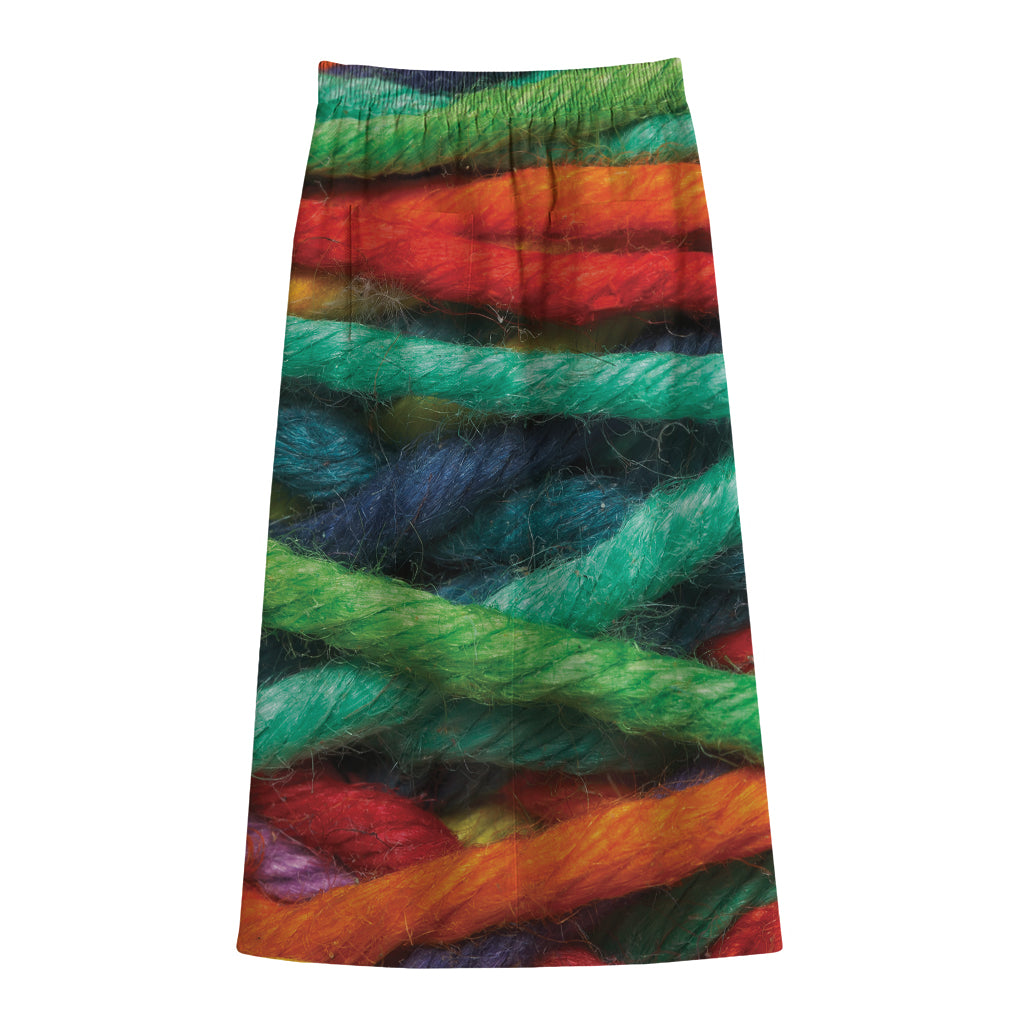 Colorful Yarn Print Cotton Front Slit Maxi Skirt