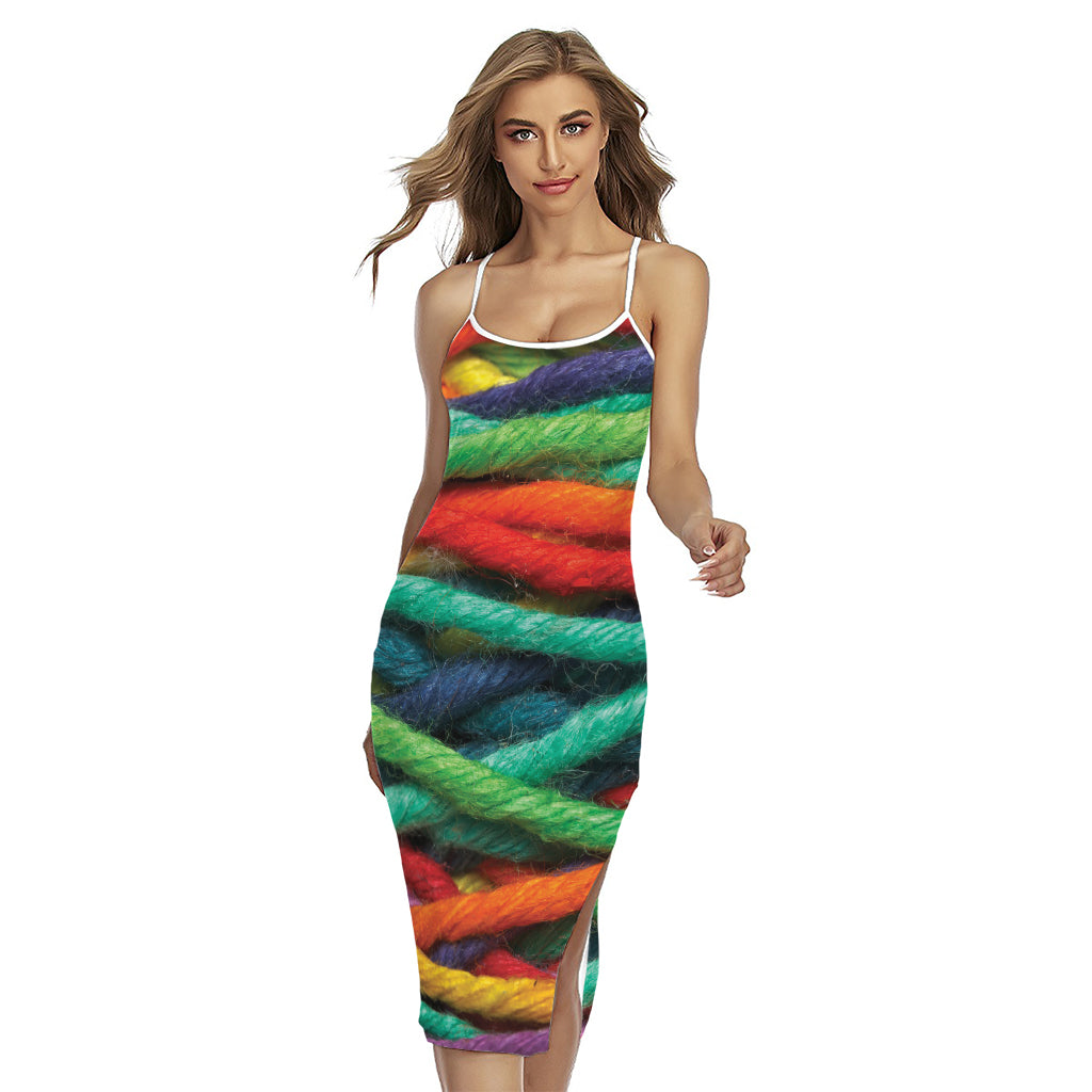 Colorful Yarn Print Cross Back Cami Dress