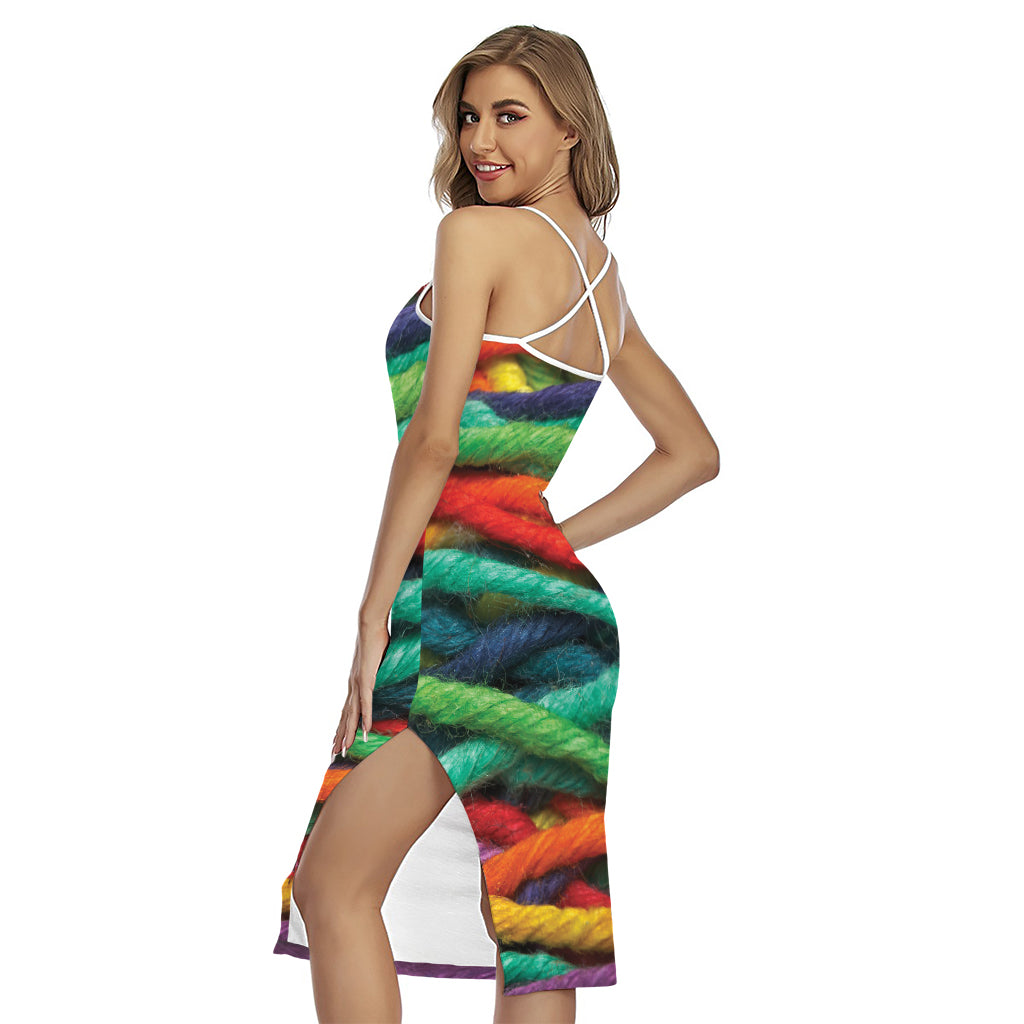 Colorful Yarn Print Cross Back Cami Dress