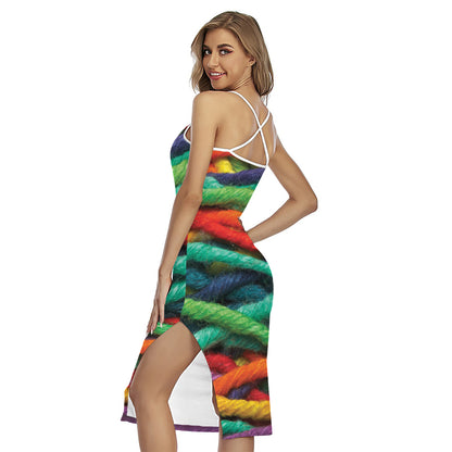 Colorful Yarn Print Cross Back Cami Dress