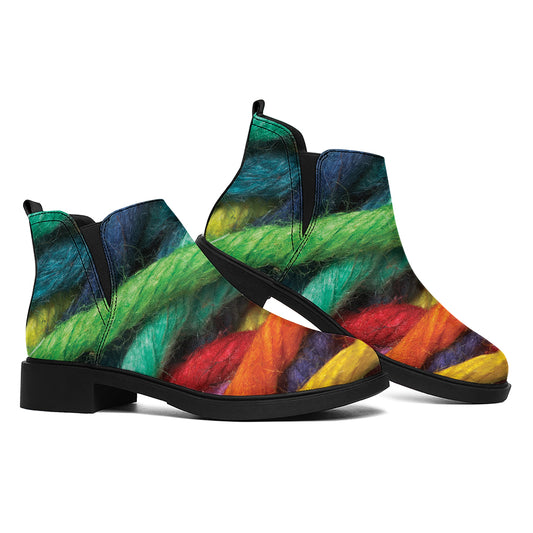 Colorful Yarn Print Flat Ankle Boots