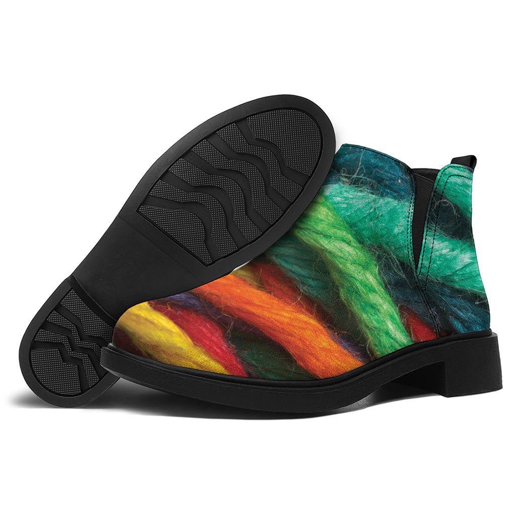 Colorful Yarn Print Flat Ankle Boots
